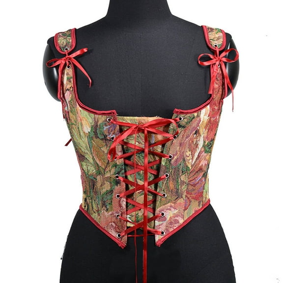 Utoimkio Women's Vintage Floral Camisole Tight Vest Floral Print Tie-up Tank Tops Suspender Corset