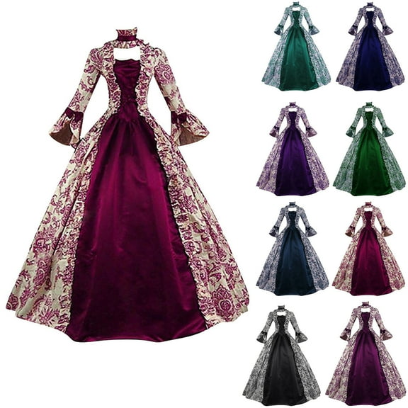 Utoimkio Women's Vintage Gothic Dress Long Lantern Sleeve Floral Print Gown Long Dress Square Collar Retro Maxi Dresses for Women