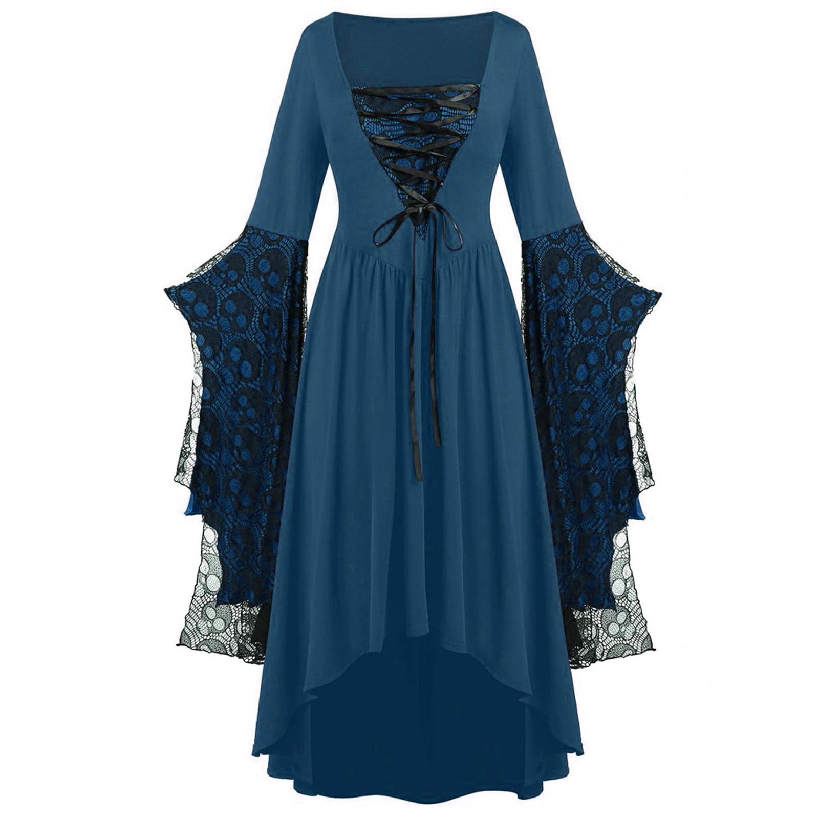 Utoimkio Women's Vintage Lace Gothic Dress Long Batwing Sleeve Evening Gown  Drawstring Long Dress Square Collar Retro Maxi Dresses for Women -  Walmart.com