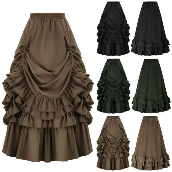 Utoimkio Women's Vintage Stretch High Waist Gothic Pleated Skirts A-Line Flared Midi Skirts
