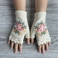 thumbnail image 1 of Utoimkio Women's Winter Knit Fingerless Gloves Cute Embroidered Flower Thicken Warm Half Finger Gloves, 1 of 5
