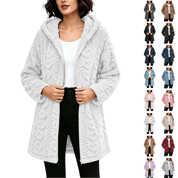 Utoimkio Women's Winter Long Fleece Jackets Warm Zip Up Hoodie Long Sleeve Sweater Coat Fall Winter Warm Outwear Size S-3XL