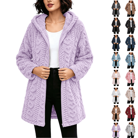 Utoimkio Women's Winter Long Fleece Jackets Warm Zip Up Hoodie Long Sleeve Sweater Coat Fall Winter Warm Outwear Size S-3XL