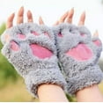 thumbnail image 1 of Utoimkio Women's Winter Plush Warm Fingerless Gloves Cute Print Thicken Warm Half Finger Gloves, 1 of 5