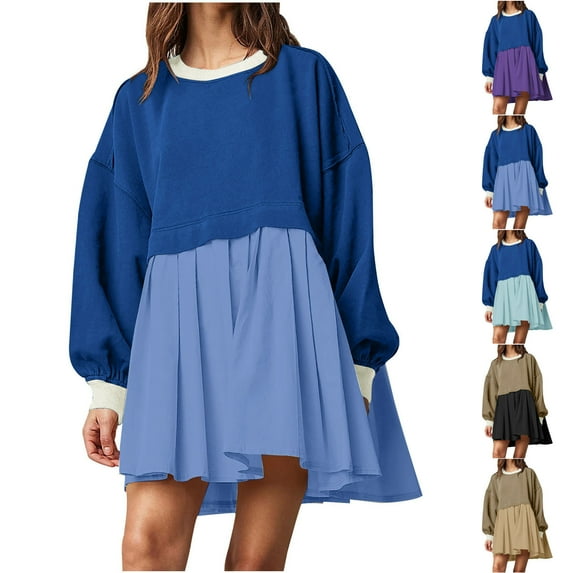 Utoimkio Womens Oversized Sweatshirt Dress Long Sleeve Crewneck Pullover Tops Relaxed Fit Sweatshirts Mini Dress