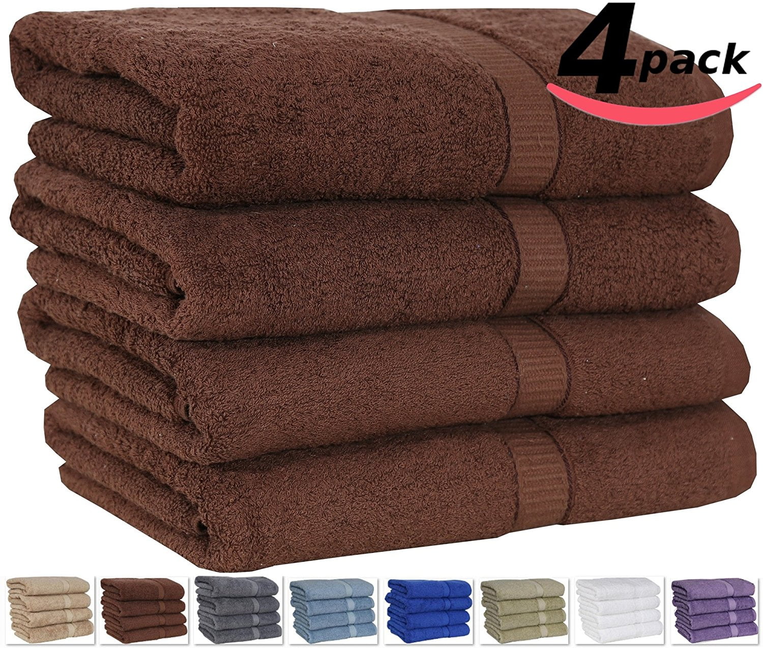 Utopia 100 Cotton Bath Towels, Ringspun Cotton 4Pack Dark Brown (26