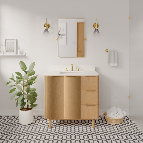 Utopia 36" Bathroom Vanity with Blonde Cabinet and Engineered White Top