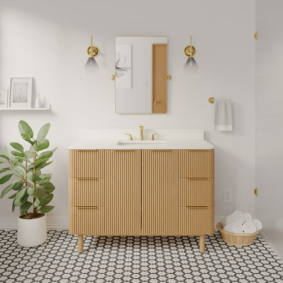 Utopia 48" Bathroom Vanity with Blonde Cabinet and Engineered White Top