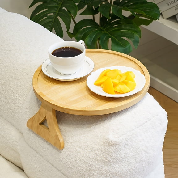 Utopia Alley 11" Bamboo Couch Arm Tray Table, Foldable Sofa Armrest Tray, Non-Slip Clip-On Side Table for Drinks, Snacks, Remote & Phone, Natural Bamboo Couch Organizer for Living Room