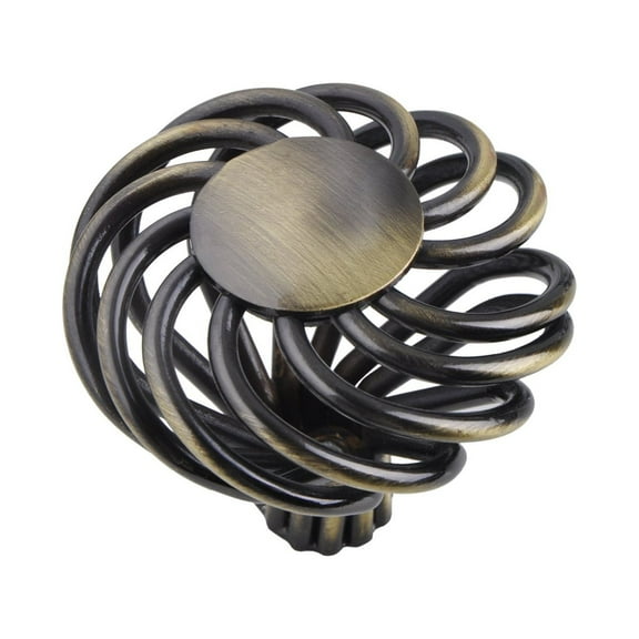 Utopia Alley 25pcs Aire Round Swirl Cabinet Ring Pull Knob - Decorative Cabinet Drop Pull Knobs- Vintage Cabinet Hardware with Hand Finished Antique Brass - Metal Drawer Pull Knobs 1.8"