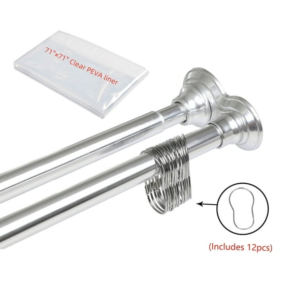 Utopia Alley Adjustable 72-In Double Shower Curtain Tension Rods - Rust-Proof Aluminum with Rubber End Cap, Easy Installation - Extendable, No Drilling, With Shower Liner and Hooks, Chrome