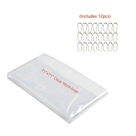 Utopia Alley 72x70inch 3G Clear PEVA Shower Liner - with Rust-Proof Stainless Steel Double Roller Ball Shower Hooks Brushed Nickel