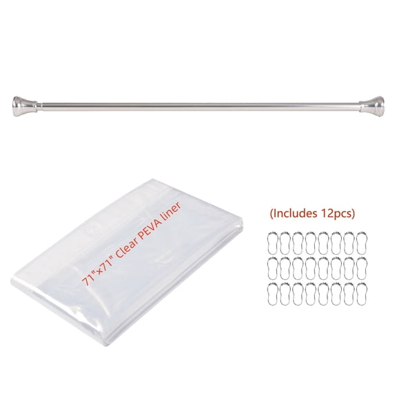 Utopia Alley Adjustable 72-In Shower Curtain Tension Rod - Rust-Proof Aluminum with Rubber End Cap, No Drill Installation - Extendable, Easy to Hang, With Shower Liner and Hooks, Chrome Finish