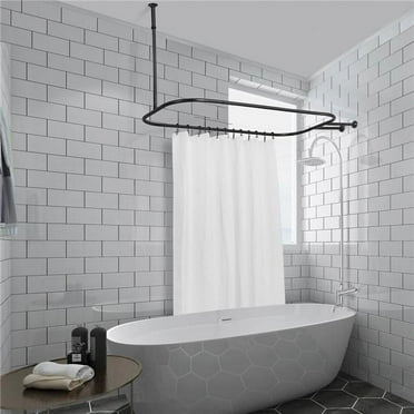 Utopia Alley Aluminum Hoop Shower Rod | Rustproof Shower Rod with Ceiling Support, Stylish Bathroom Decor for Clawfoot Tub, Black Finish (64"L x 26"W)