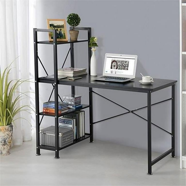 Utopia Alley Computer Desk with Shelves 47 inch Black Metal Desk with 4 Tier Storage Bookshelves Functional Desk with Storage Study Table Desk
