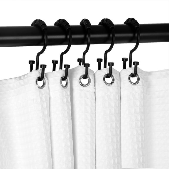 Utopia Alley Shower Hooks - Double Shower Curtain Rings for Bathroom - Rust Resistant Shower Curtain Hooks for Shower Curtain or Liner - Flat Double Shower Curtain Hooks - Set of 12, Matte Black