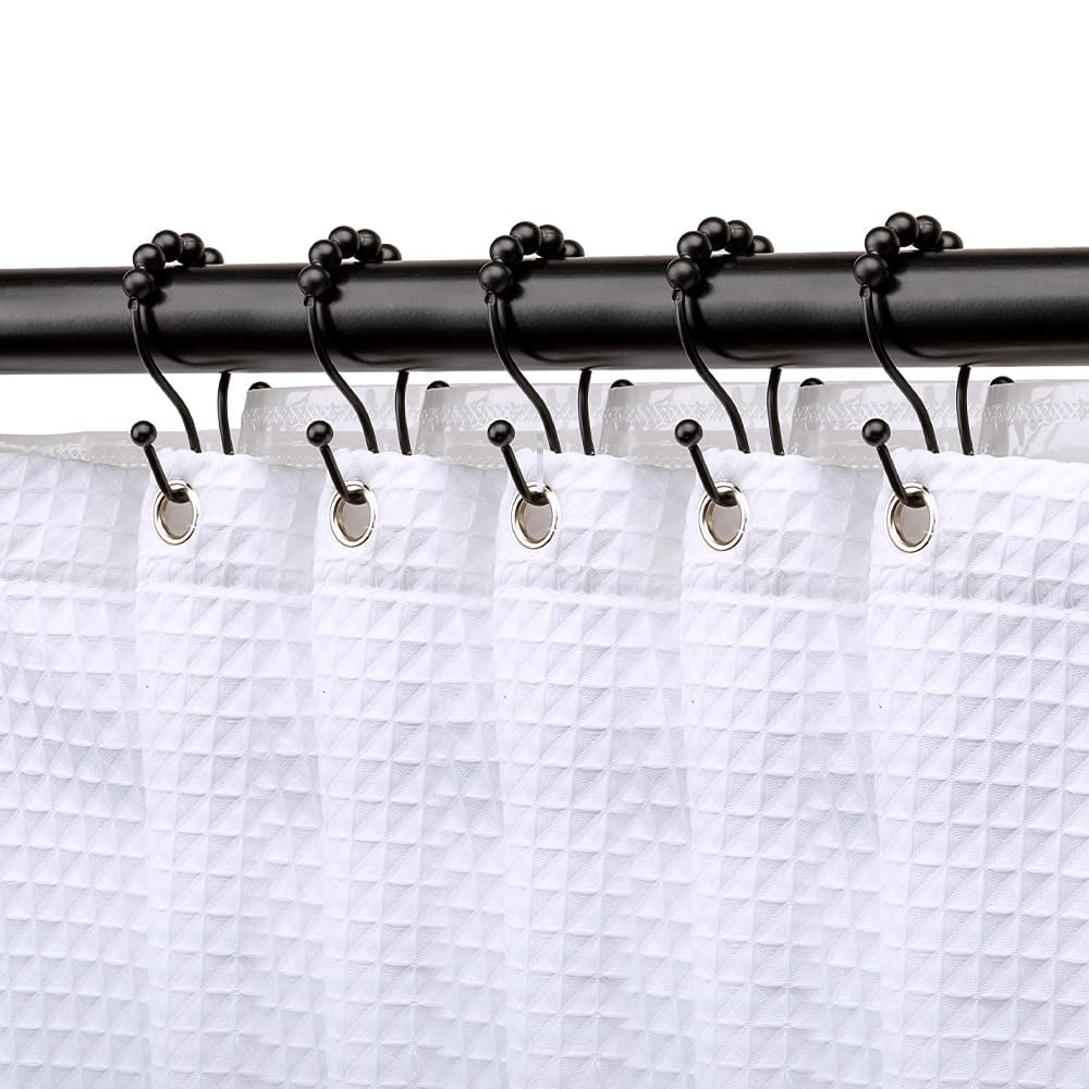 Black Stainless Steel Double Roller Ball Shower Curtain Hooks, Set of 12