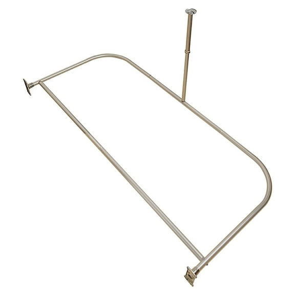 Utopia Alley Rustproof Wall Mounted Aluminum D-shape Shower Rod With Ceiling Support for Freestanding Tubs, 60 Inch Large Size by 25 Inch, Brushed Nickel
