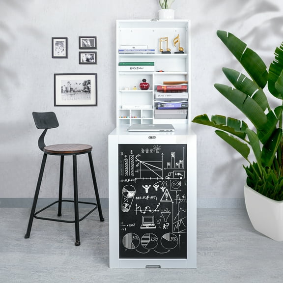 Utopia Alley Fold Down Desk Table Wall Cabinet With Chalkboard White