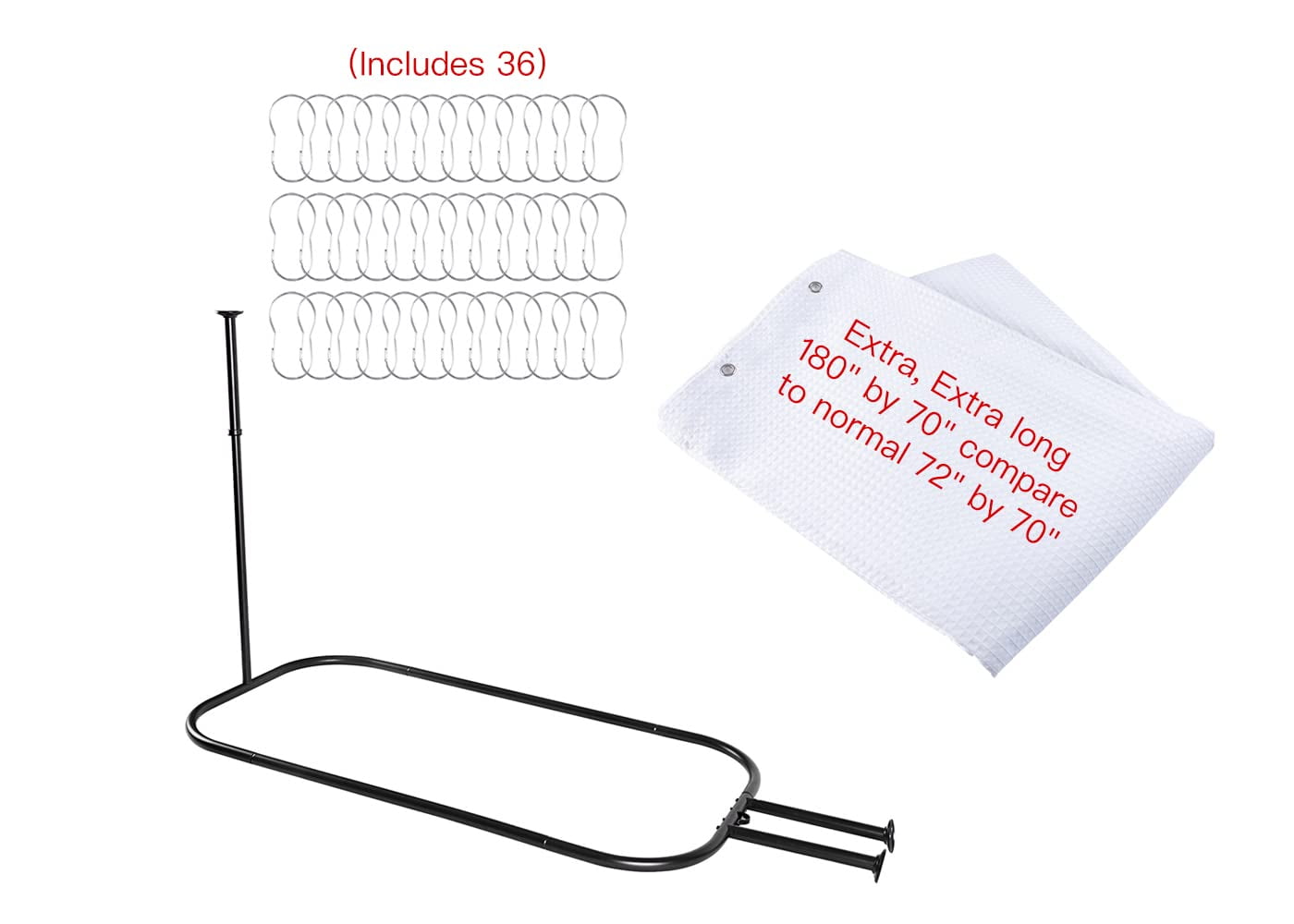 Matte Black and White Aluminum Ceiling Mounted D-Shaped Shower Curtain Rod
