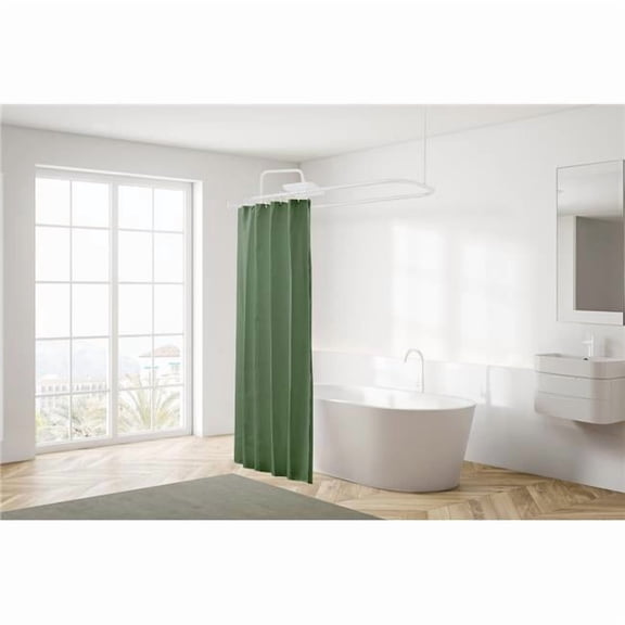 Utopia Alley HP915WW Utopia Alley HP915WW Rustproof Wall Mounted Aluminum Hoop Shower Rod With Ceiling Support for Clawfoot Tub, 46 Inch Size by 22 Inch, White