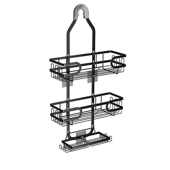 Utopia Alley KD Rust-Resistant Steel Shower Caddy for Shower Heads - Hanging Shower Caddy Organizer with 3 Shelves, Overhead Shower Caddy for Bathroom & Home, 2 Soap Holders and Adhesives, Black