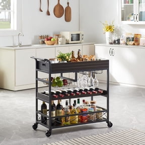 Utopia Alley Bar Cart for Home, 3 Tier Wine Cart with Wheels Bar Serving Carts on Lockable Wheels with Handle, Kithcen Island Cart with Wine Rack and Glass Holder for Living/Dining Room, Kitchen