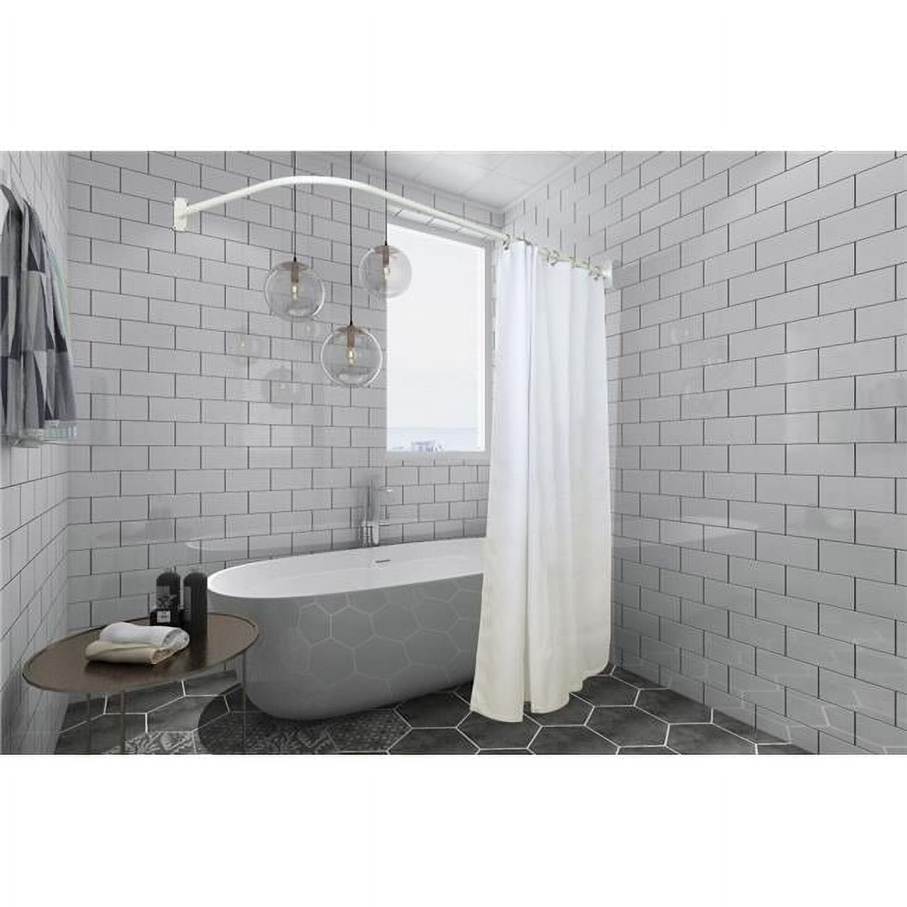 Adjustable White Aluminum L-Shaped Corner Shower Curtain Rod