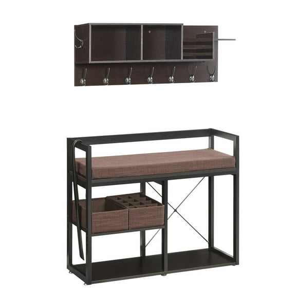 Utopia Alley Coat Rack Shoe Bench Set, Entryway Hall Tree with Bench Shoe Rack, Wall Mounted Coat Rack, Cubbies, Shoe Horn, Mail Organizer, 7-in-1 Design