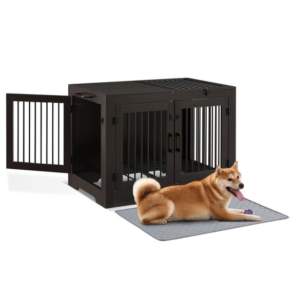 Utopia Alley 37 Inch Dog Crate Furniture for Medium Small Dog, Wooden Heavy Duty Dog Kennel with Three Doors,Wooden Cage Kennel Furniture Indoor, Espresso