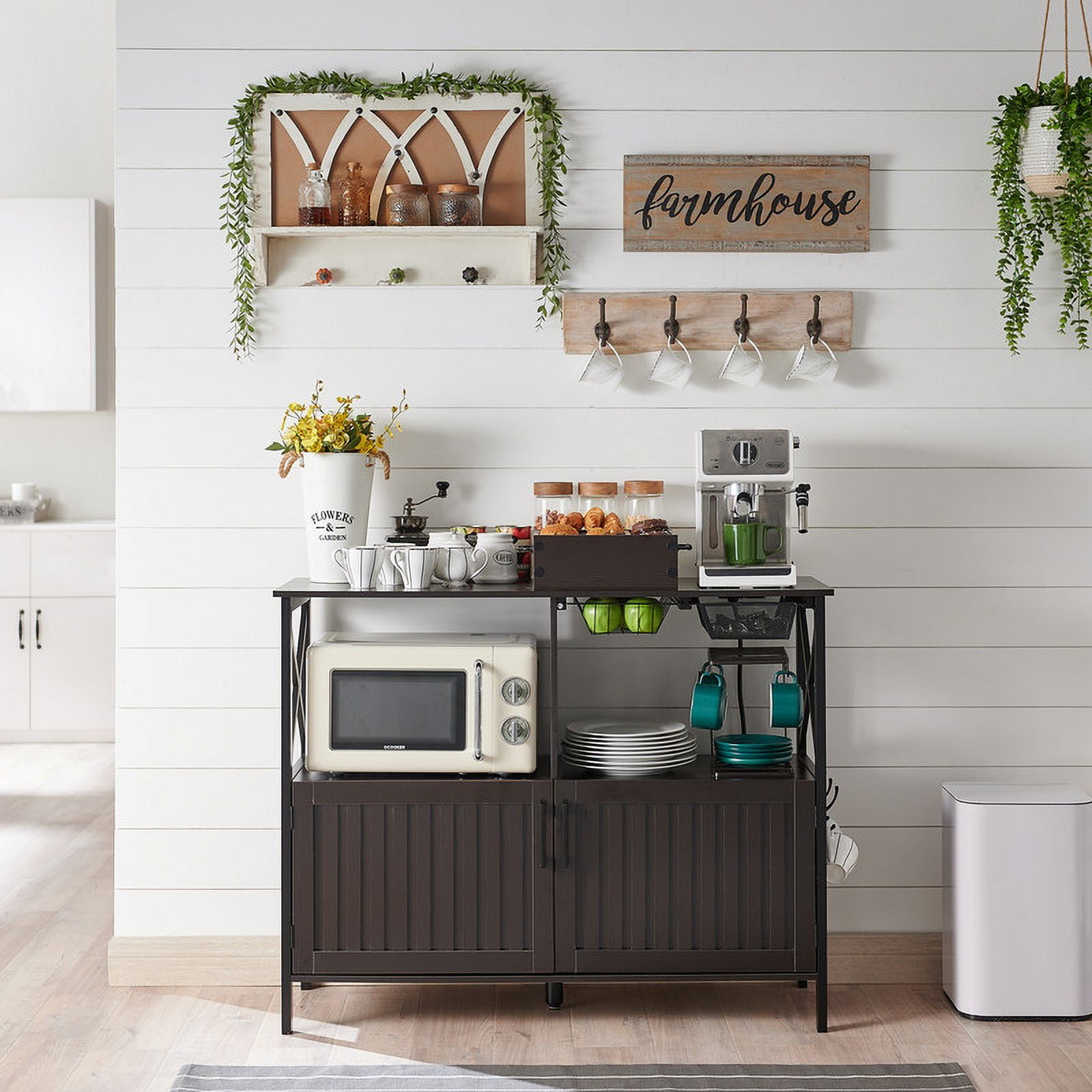 Utopia Alley Buffet Cabinet with Coffee Station Organizer, Large Coffee Bar Cabinet with Adjustable Shelves, Kitchen Buffet Furniture Wooden Sideboard Storage Cabinet for Dinning/Living Room
