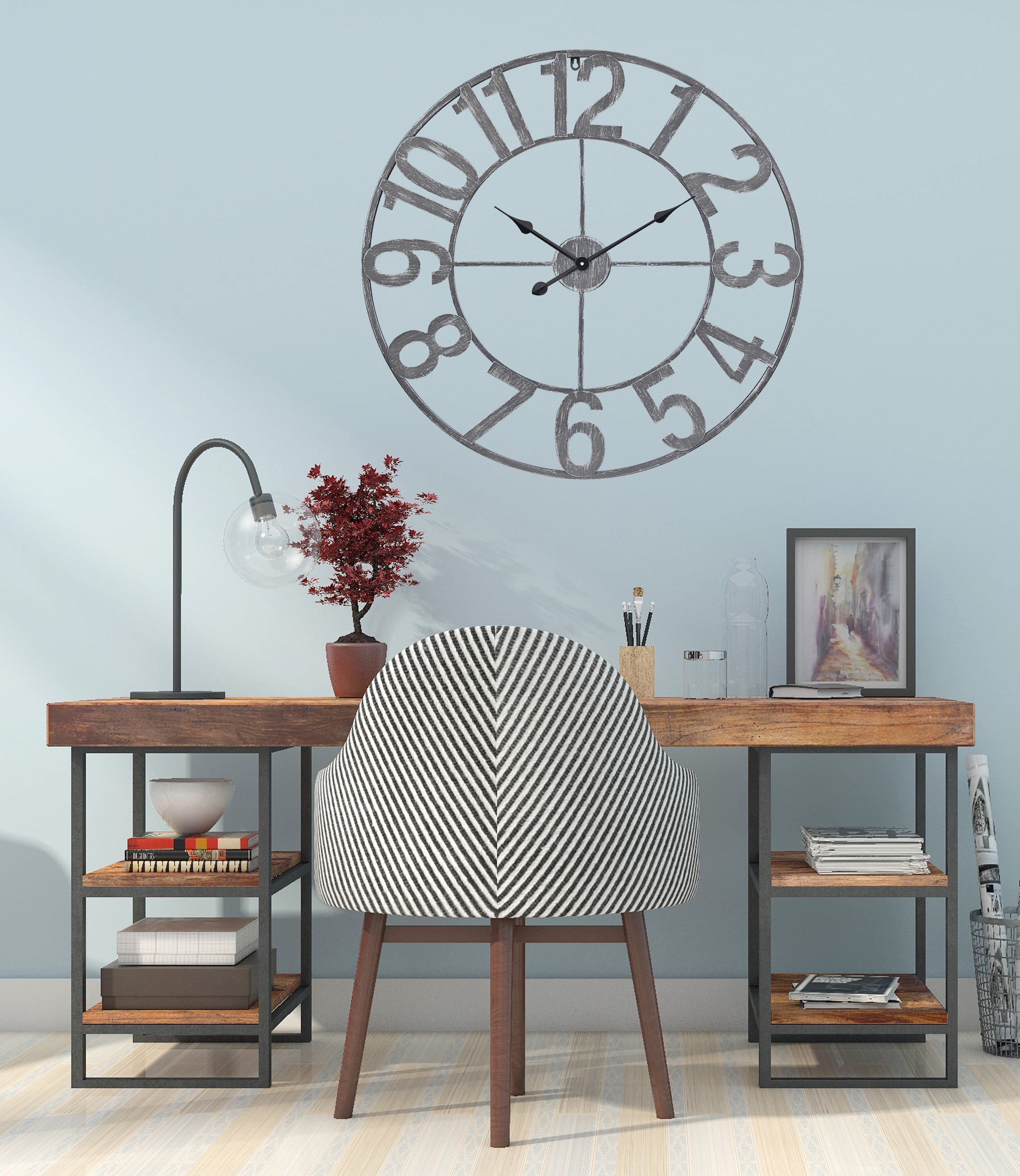 Utopia Alley  Manhattan Industrial Wall Clock - Large Wall Clock, Iron Wall Decor, Metal Wall Clock (32" Analog, Pewter) - 30"