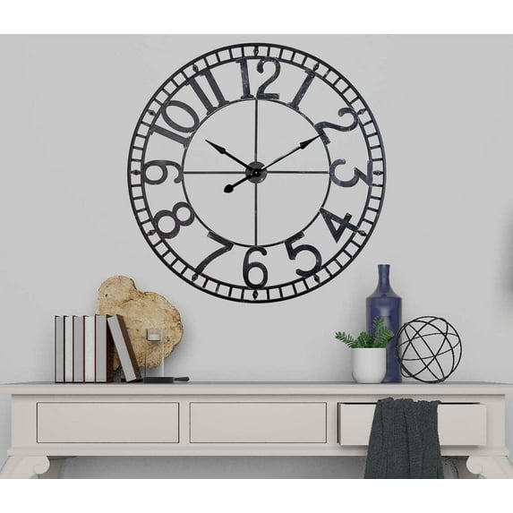 Utopia Alley Manhattan Industrial Wall Clock - Large Wall Clock, Iron Wall Decor, Metal Wall Clock Black, 30" & 43.5" 43.5"