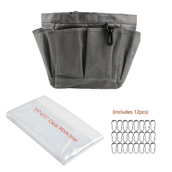 Utopia Alley Mesh Portable Shower Caddy, Bathroom Organizer Bag with a Large Main Storage Area and 6 Large Pockets - Includes Shower liner and shower hook, Gray