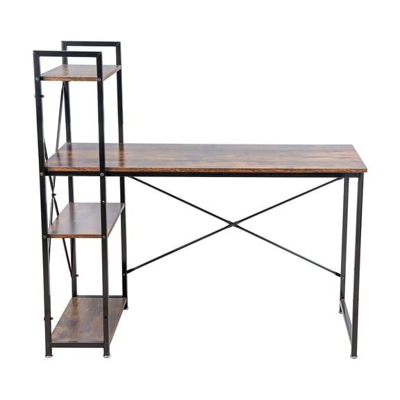 Utopia Alley Modern Easy To Assemble Corner Desk with 4 Tier Storage, Rustic Brown