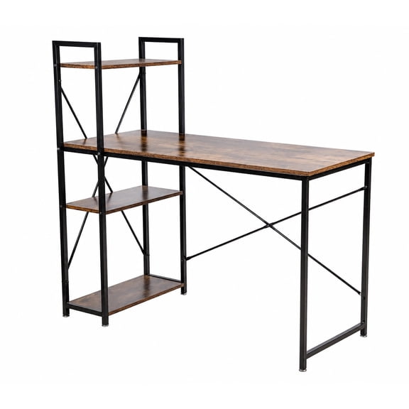 Utopia Alley SmartSpace Series Computer Desk with Storage Shelves, 47 Inch Home Office Desk, Reversible Bookshelf Design, Study, Gaming & Workstation Desk, Rustic Brown & Black