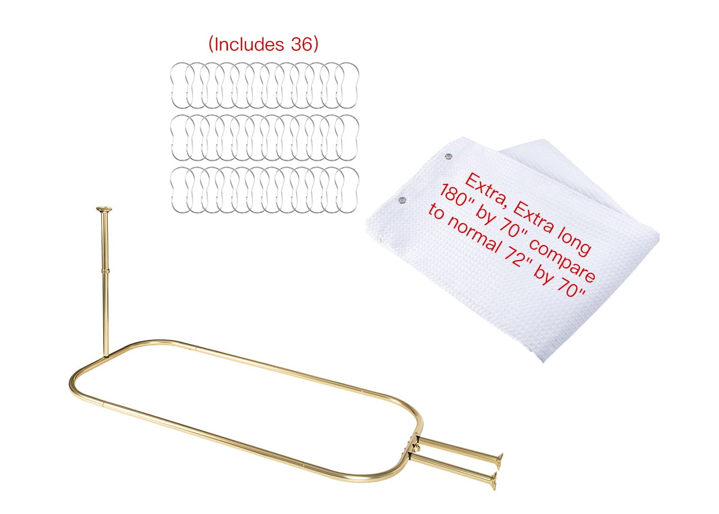Gold Aluminum D-Shaped Ceiling Mounted Shower Curtain Rod Set