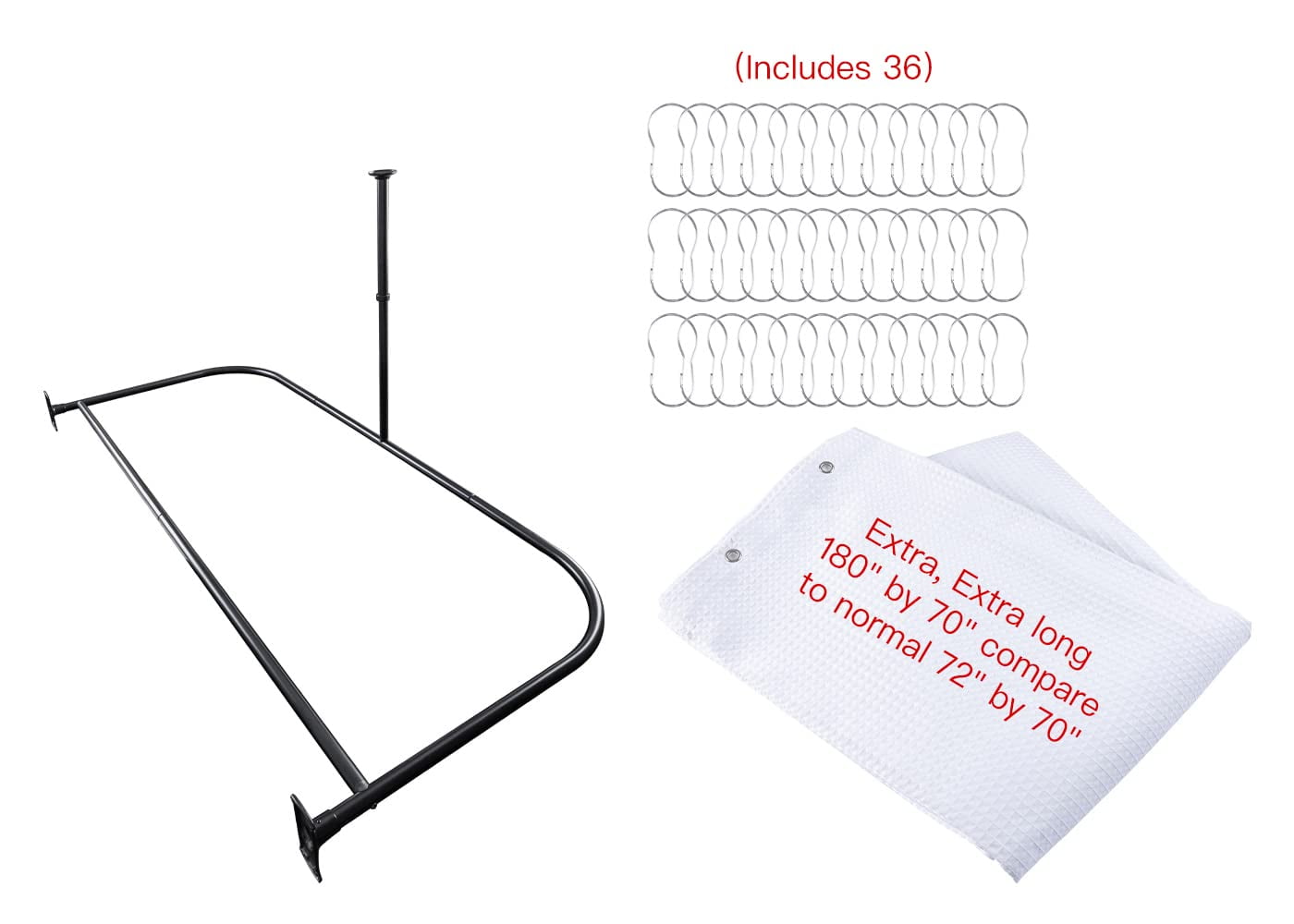 60 in. Matte Black Rustproof Aluminum D-Shaped Ceiling Mounted Shower Rod with White Liner