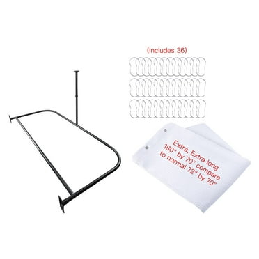 Utopia Alley Rustproof Aluminum Shower Curtain Rod | D-Shape Shower Rod with Ceiling Support, Perfect for Freestanding Tub & Shower, Matt Black + White Curtain Combo (61"L x 28"W)