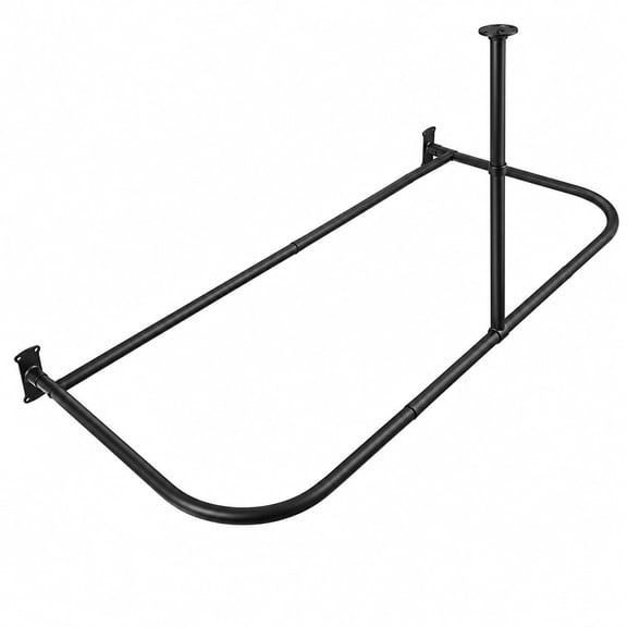 Utopia Alley Signature Aluminum Series Freestanding Tub Shower Curtain Rod - D-Shaped Rustproof Aluminum with Ceiling Support, 60 x 25 Inch, Matte Black