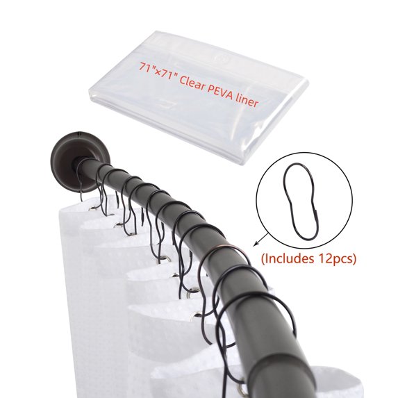 Utopia Alley Rustproof Wall Mounted Aluminum Single Curved Shower Curtain Rod, AdjustableShower Rod from 45" to 72", Expandable, Includes shower liner and shower hooks, Oil Rubbed Bronze