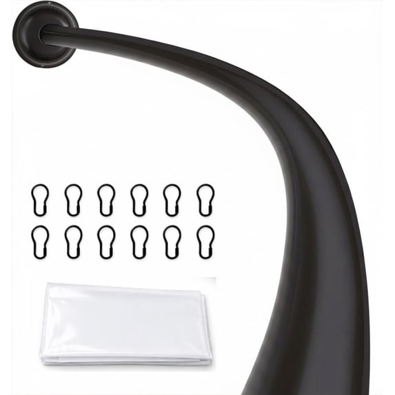 Shower Suite by Utopia Alley - Rustproof Aluminum Curved Shower Curtain Rod Combo Set with Liner & 12 Hooks, Adjustable 45-72 Inch Wall Mount Rod, Matt Black Finish