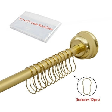 Utopia Alley Rustproof Wall Mounted Single Curved Shower Rod, Aluminum, adjustable from 45" to 72" Wide, Gold, Includes Shower Rings and shower Liner, Gold