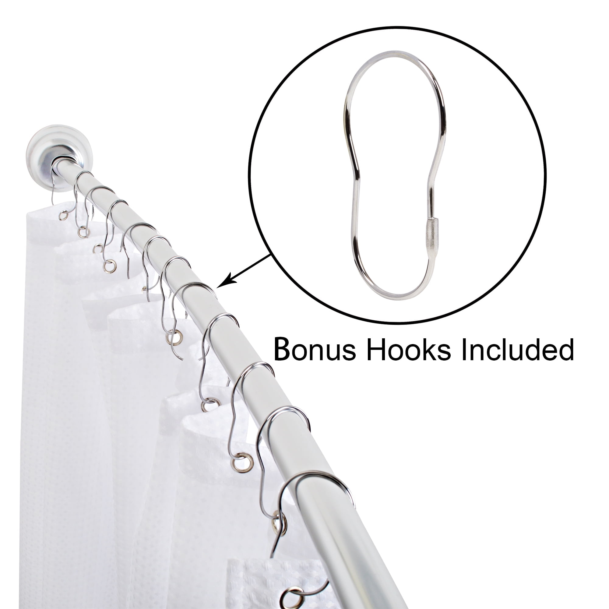 Adjustable Chrome Aluminum Curved Shower Rod, 45-72 Inches
