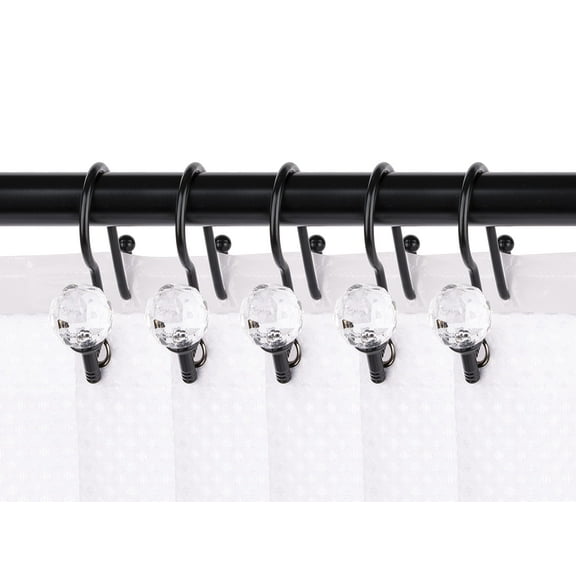 Utopia Alley Rustproof Zinc Double Shower Curtain Hooks for Bathroom, Crystal Design, Set of 12 Black