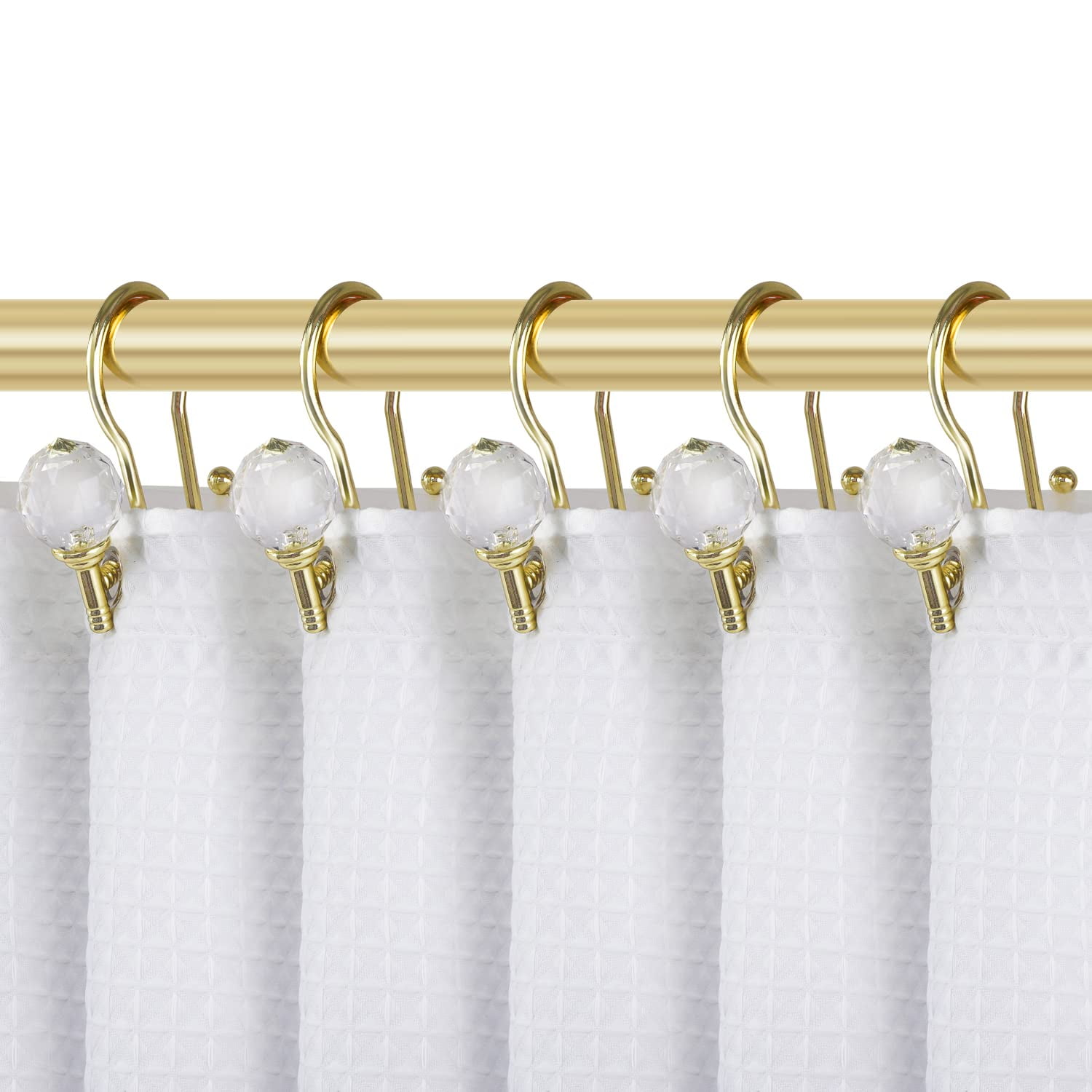 Utopia Alley  Rustproof Zinc Double Shower Curtain Hooks for Bathroom, Crystal Design, Set of 12 Gold