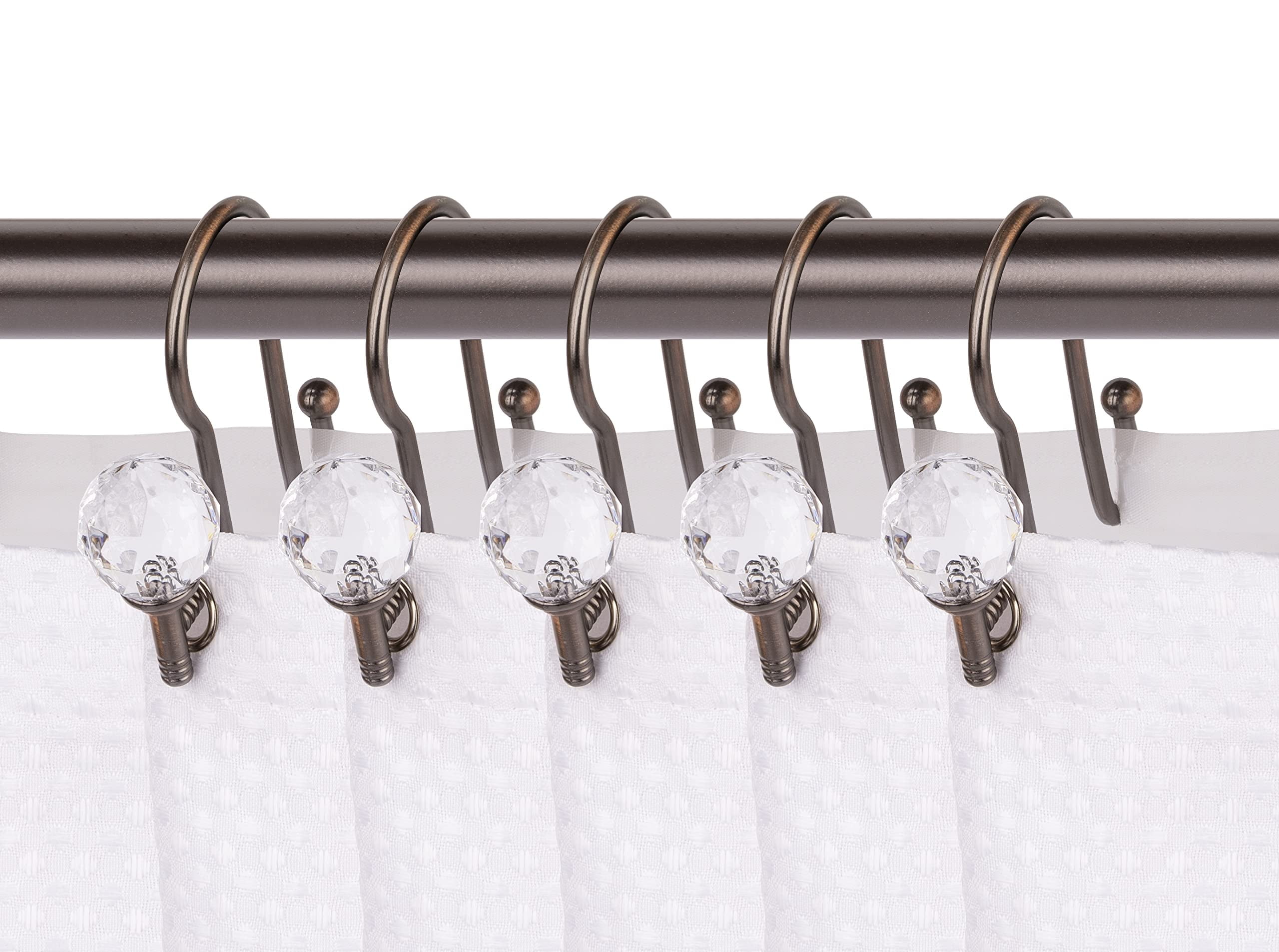 Utopia Alley Shower Hooks - Double Shower Curtain Rings for Bathroom - Rust Proof Shower Curtain Hooks for Shower Curtain - Shower Curtain Rings with Crystal Design - Set of 12, Oil Rubbed Bronze