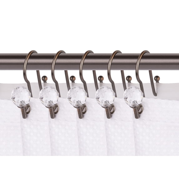 Utopia Alley Shower Hooks - Double Shower Curtain Rings for Bathroom - Rust Proof Shower Curtain Hooks for Shower Curtain - Shower Curtain Rings with Crystal Design - Set of 12, Oil Rubbed Bronze