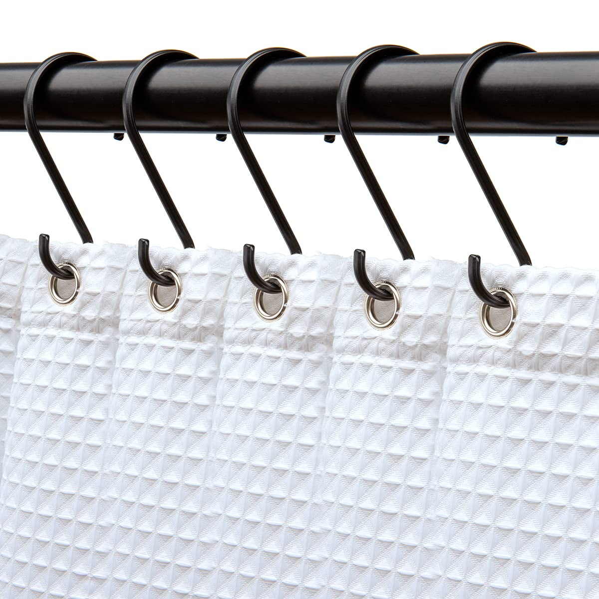 Matte Black Rustproof Zinc Shower Curtain Hooks Set of 12