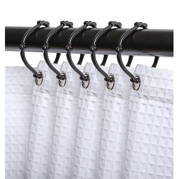 Utopia Alley Shower Hooks - Shower Curtain Rings for Bathroom - Rust Proof Shower Curtain Hooks for Shower Curtain or Liner - Set of 12, Matte Black